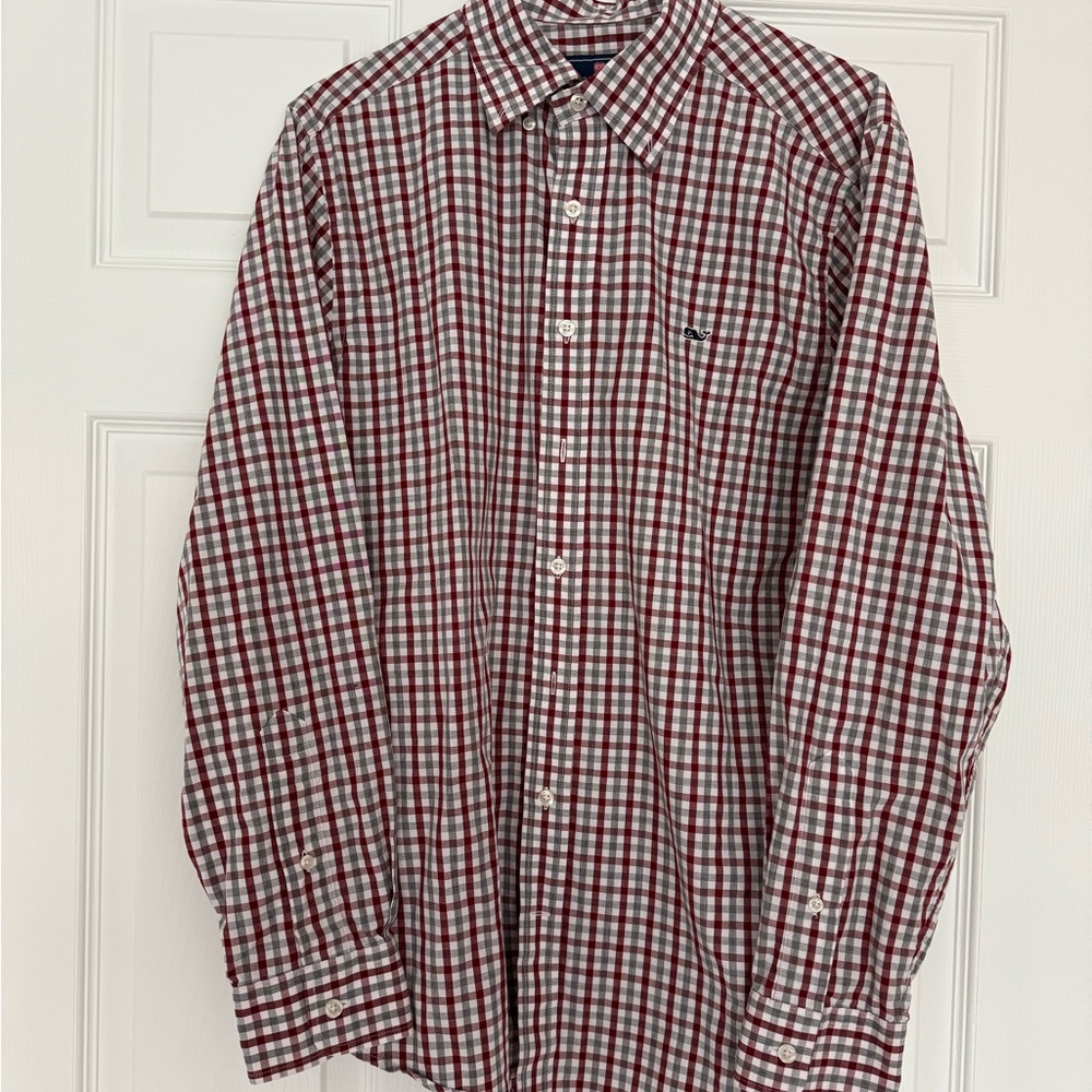 Vineyard Vines Red and White Plaid Shirt